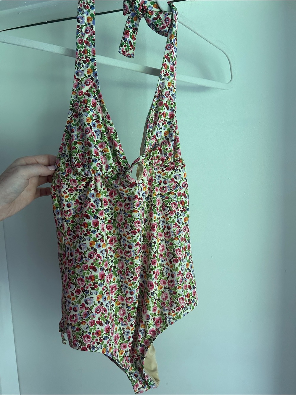 Madewell Floral Halter One-Piece Swimsuit - Pink & Green Blossom Print